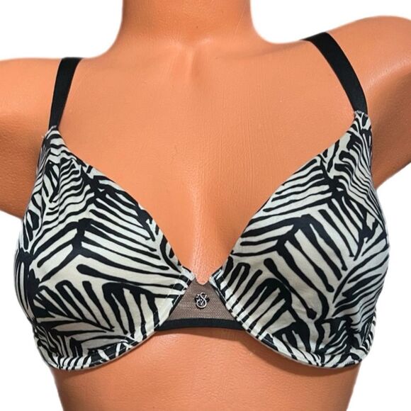 Victorias Secret Supersoft Satiny Fabulous unlined semi demi bra black white 34D - Picture 3 of 3